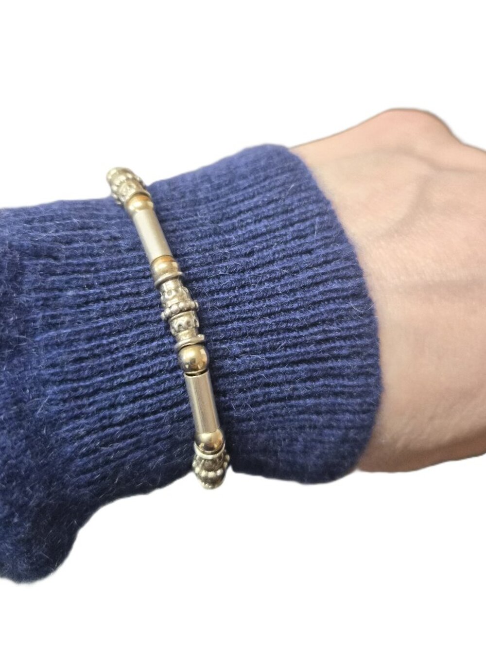 Vintage Italian Two-Tone Sterling Silver Bracelet 7'' Etruscan-Style Minimalist